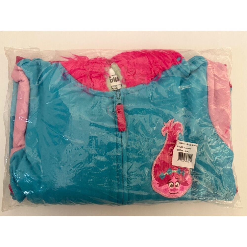 Trolls Pink Blue Poppy Full Zip Up Furry Troll Hair Hoodie Jacket Size M 10/12 - Picture 2 of 4